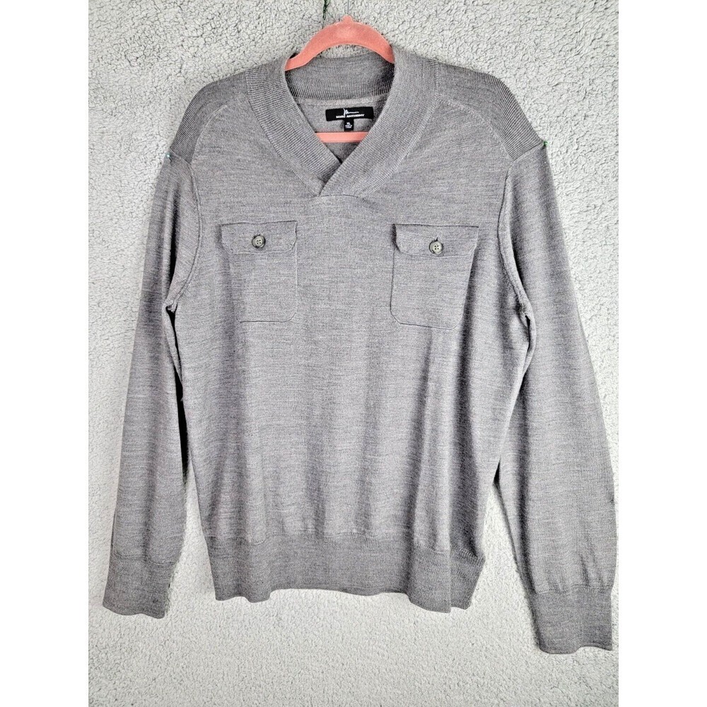 Marc Anthony Mens Sweater XL Merino Wool Blend Gray Light Button Patch Pockets